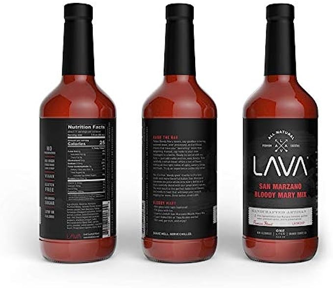 LAVA All Natural San Marzano Bloody Mary Mix Craft Cocktail Mixer & Premium Skinny Margarita Mix by LAVA Craft Cocktail Co., Low Calorie, Lots of Flavor and Ready to Use, 1-Liter (33.8oz) Glas
