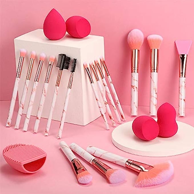DUAIU Makeup Brushes 16PCS Marble Handle Professional Makeup Brushes Set with 4PCs Makeup Sponge Blenders and 1 Brush Cleaner Foundation Brushes Eyeshadow Brush Lip Brush Set Make Up Tool