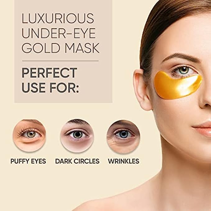 Under Eye Patches (20 Pairs) - Gold Under Eye Mask Amino Acid & Collagen, Under Eye Mask for Face Care, Eye Masks for Dark Circles and Puffiness, Under Eye Masks for Beauty & Personal Care