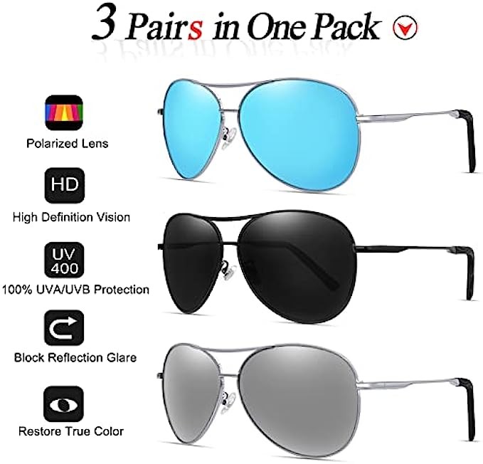 Aviator Sunglasses for Men Women Polarized UV400 Protection Mirrored Lens Metal Frame with Spring Hinges